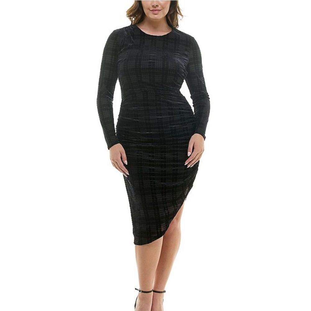 Nicole Miller Plaid Burn-Out Velvet Midi Dress-Size 16